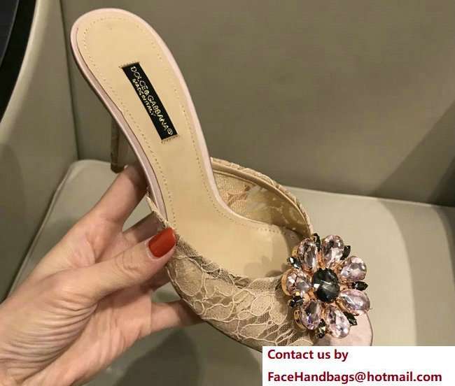 Dolce & Gabbana Heel 7cm Slippers Nude In Lace With Crystals 2018